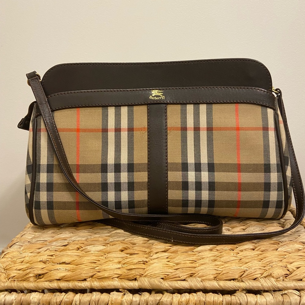 Small Authentic Burberry Check Canvas Shoulder Bag